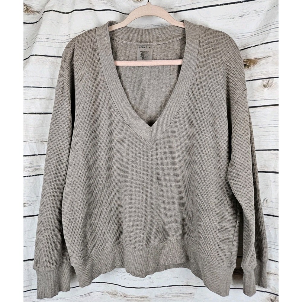 Negative Underwear Deep V-Neck Pullover Top XL Waffle Taupe Womens